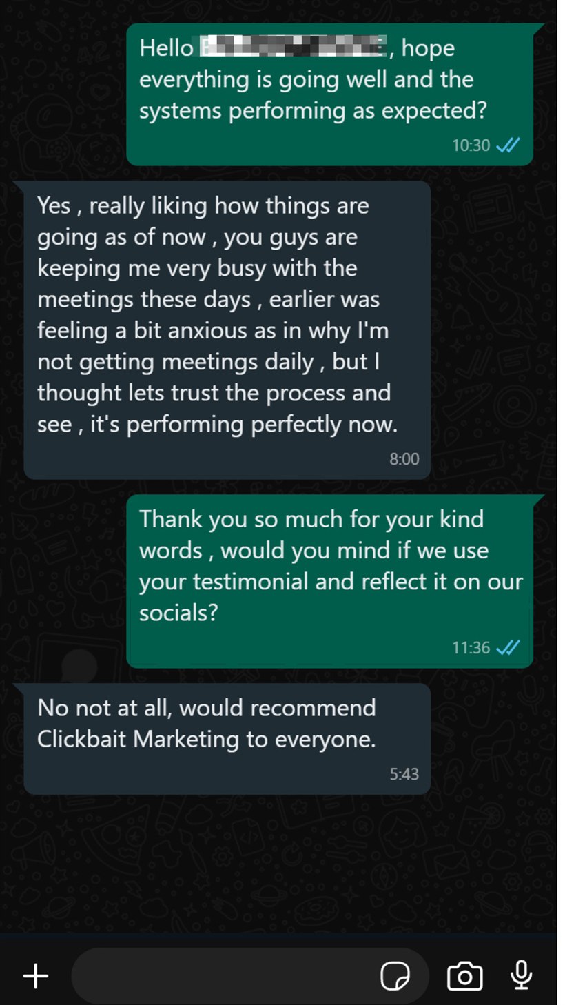 WhatsApp message from a client
