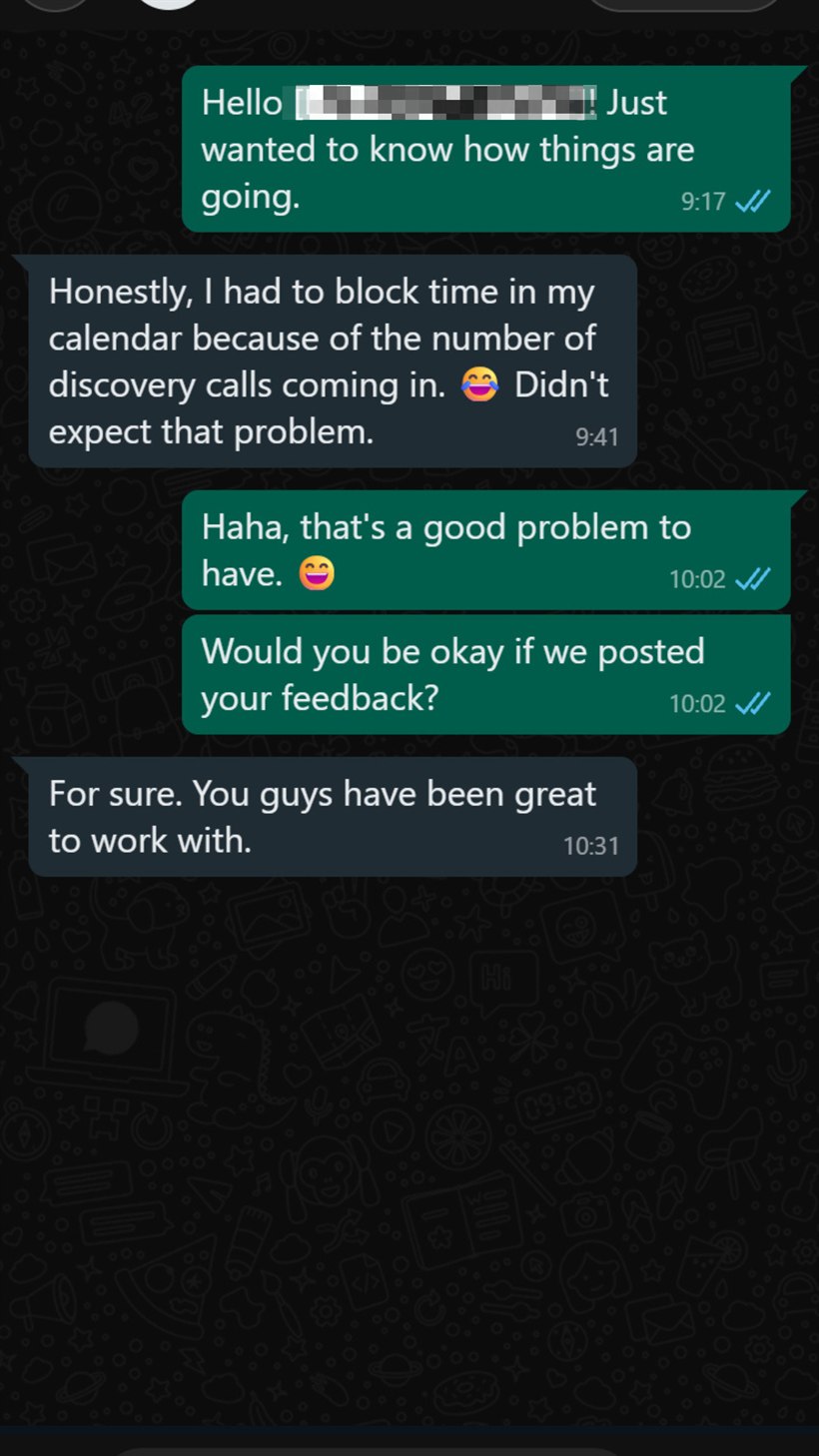 WhatsApp message from a client